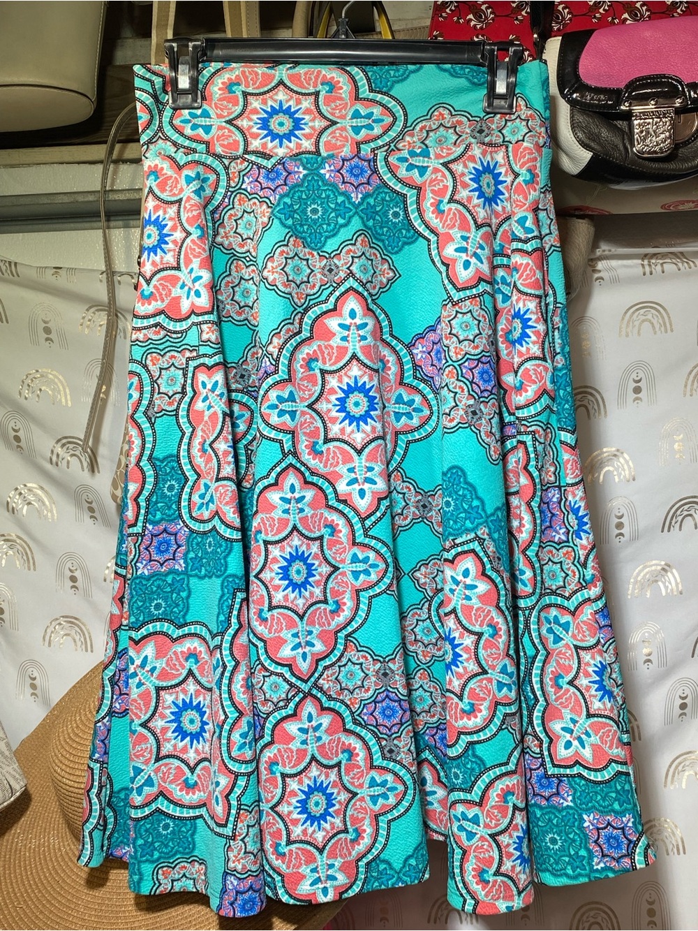 Agnes & Dora Turquoise & Coral Mosaic Skater Skirt